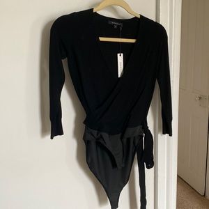NWT black wrap sweater bodysuit